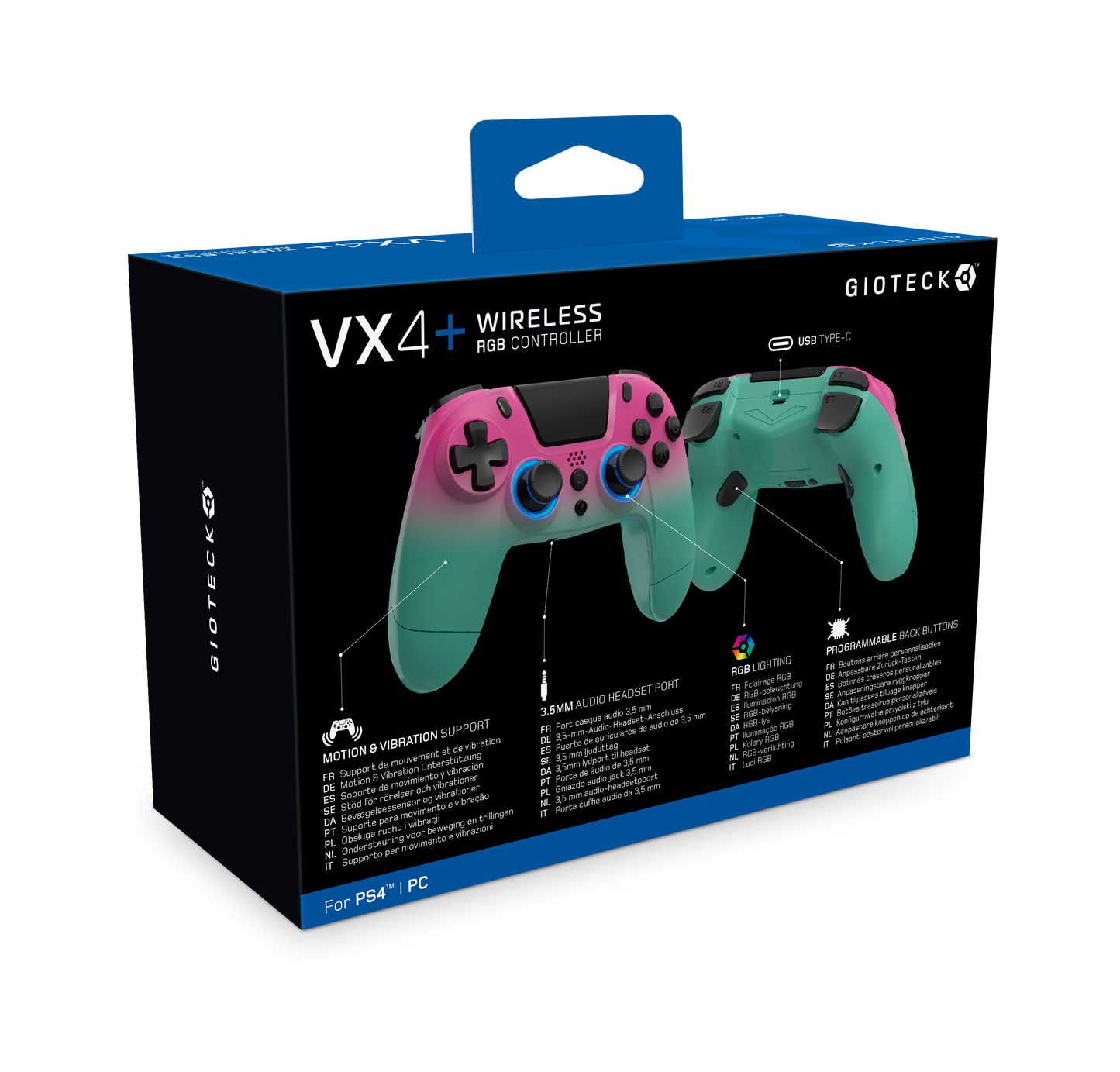 VX4+ Wireless Controller For PS4 PC Pink and Teal