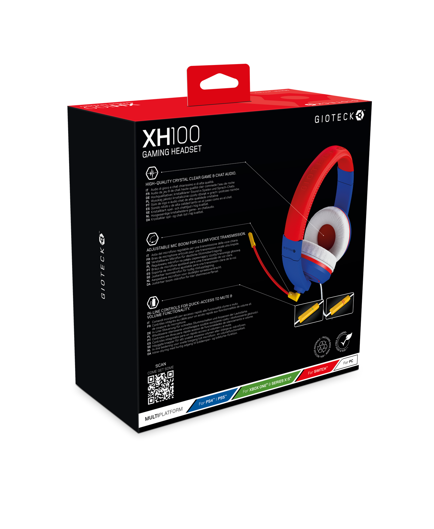 XH100S Wired Stereo Headset Universal Red Blue