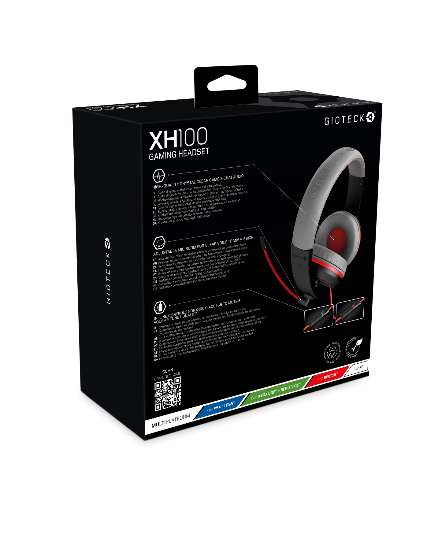 XH100S Wired Stereo Headset Universal Grey Red